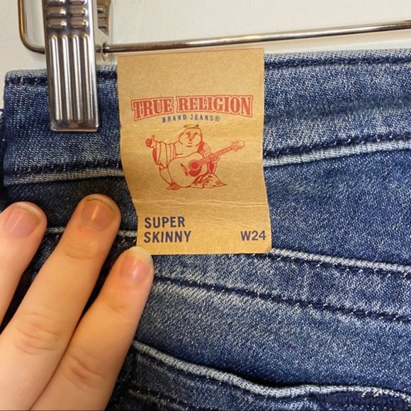 NWT True Religion Halle Velvet Backed Rips Skinny Jean size 24 - Picture 12 of 14